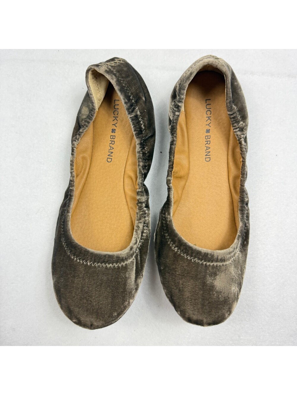 Lucky Brand Emmie Velvet Ballet Flats Size 8M/38 Brown Crushed Velvet Whipstitch